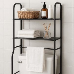 Over The Toilet Bathroom Storage Organizer with 3 Tiers and Towel Bar
