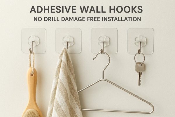 2 Adhesive Wall Hooks No Drill Damage Free Installation for Renters