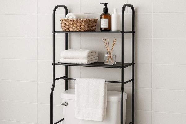 25 Over The Toilet Bathroom Storage Organizer with 3 Tiers and Towel Bar