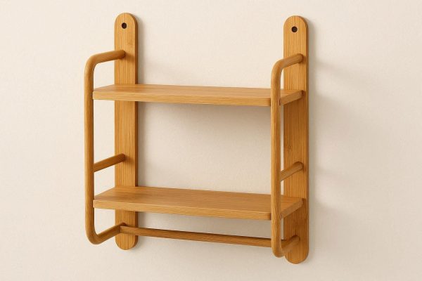 Bamboo Bathroom Shelf Wall Mounted with 2 Tiers Natural Wood