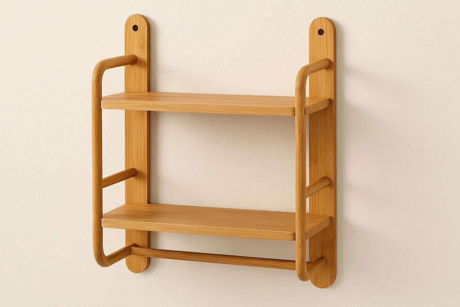 Bamboo Bathroom Shelf Wall Mounted with 2 Tiers Natural Wood - Image 1