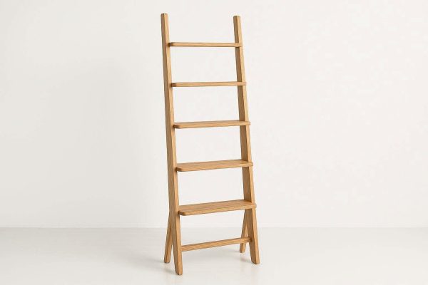 28 Freestanding Bathroom Floor Ladder Shelf with 5 Wooden Rungs