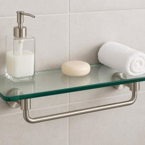 30 Modern Glass Bathroom Vanity Shelf with Metal Brackets