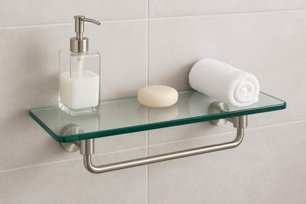 30 Modern Glass Bathroom Vanity Shelf with Metal Brackets