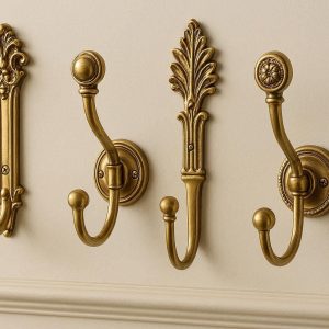 4 Decorative Brass Hooks for Elegant Entryway and Coat Room Organization