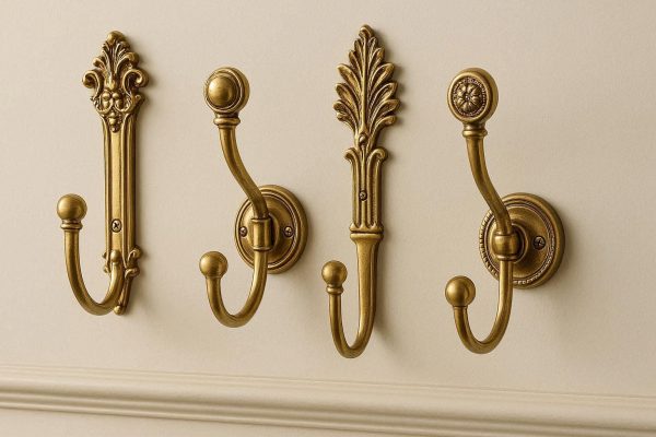 4 Decorative Brass Hooks for Elegant Entryway and Coat Room Organization