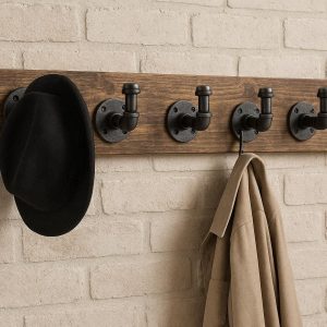 6 Industrial Pipe Hooks Rustic Wall Mounted Rack for Coats and Hats