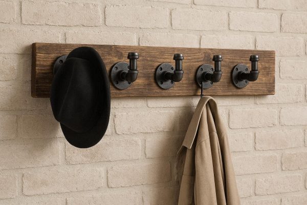 6 Industrial Pipe Hooks Rustic Wall Mounted Rack for Coats and Hats